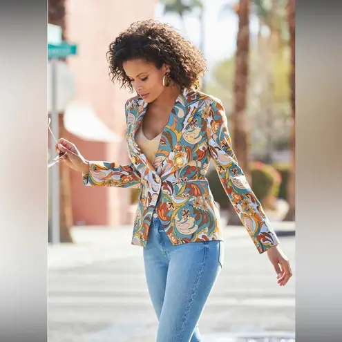 Boston Proper Folk Favorite Print Modern Double Breasted Blazer NWT size 12