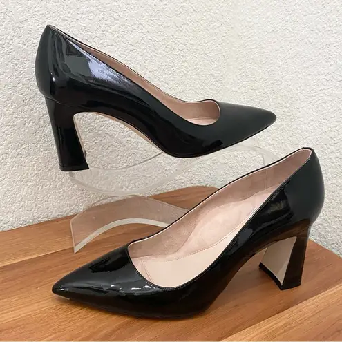 ALLY Shoes Bold Blocks Black Patent Leather Block Heel Pointy Pumps 41.5 9.5