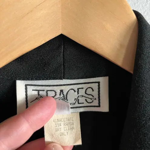 Vintage TRACES Black Blazer Sz 10 Beaded Boho Patchwork Scarf Detail Jacket Red