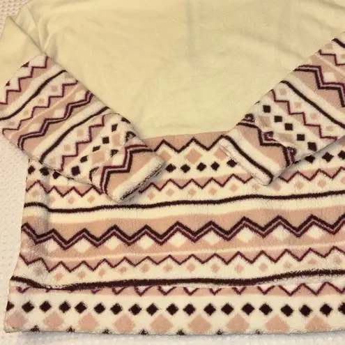 Como vintage NEW! Fleece Hoodie Sweatshirt Size M Ivory Pink Purple Geometric