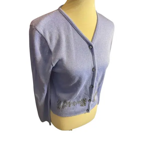 New Moves Vintage Violet Blue Floral Beaded Button Front Cardigan Size Large - Image 4