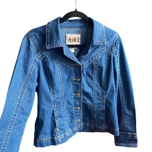 Vintage Denim Jean Jacket Shirt Medium Western Cowgirl Festival 70s Hippie Boho Blue