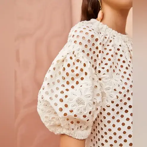Ulla Johnson Grace Top Pearl White Eyelet Floral Applique Puff Sleeve Size 6