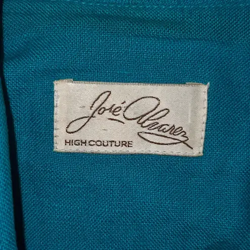 Vintage Teal Linen Blazer w/ Neon Green Piping Size M