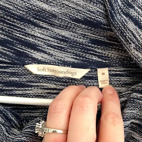 Soft Surroundings Weekending Cowl Neck Pullover Navy Blue 3/4 Roll Tab Sleeve M