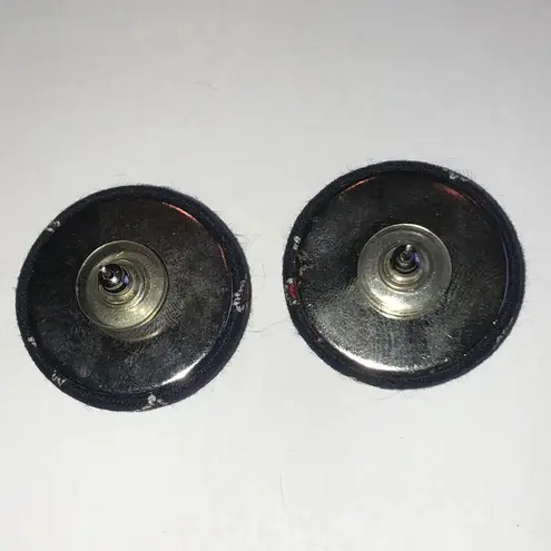 Navy Blue Fabric Button Earrings