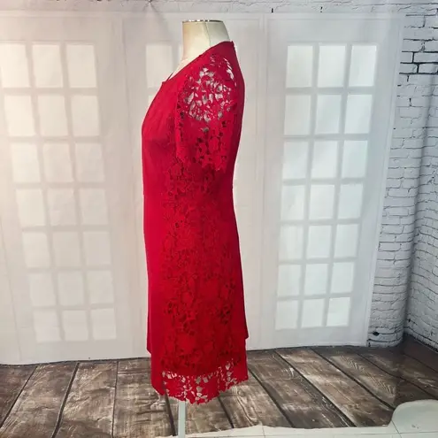 Elie Tahari Hudson Red Lace appliqué sheath Dress Size Small