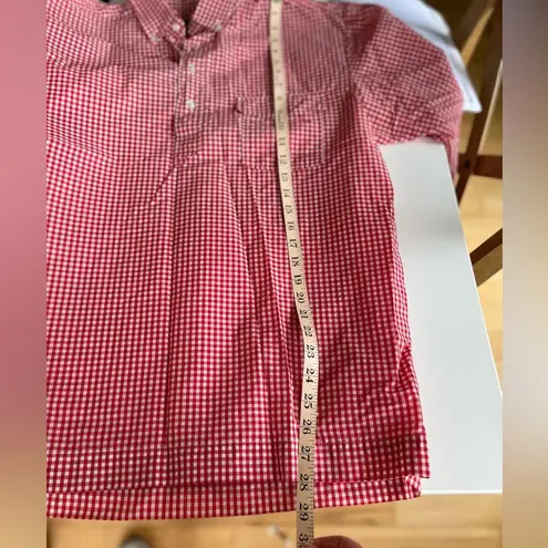 Vintage Obermeyer Red White Gingham Plaid Nylon 1/4 Button Down Fisherman Shirt Size L