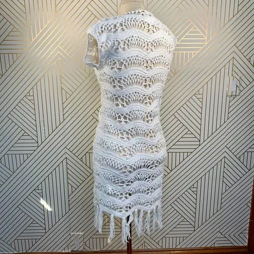 Shoshanna Swimwear White Crochet Fringe Coverup