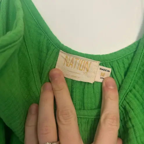 Nation Ltd  Adele Midi Dress Gauzy Cotton Relaxed Summer Lime Green size M