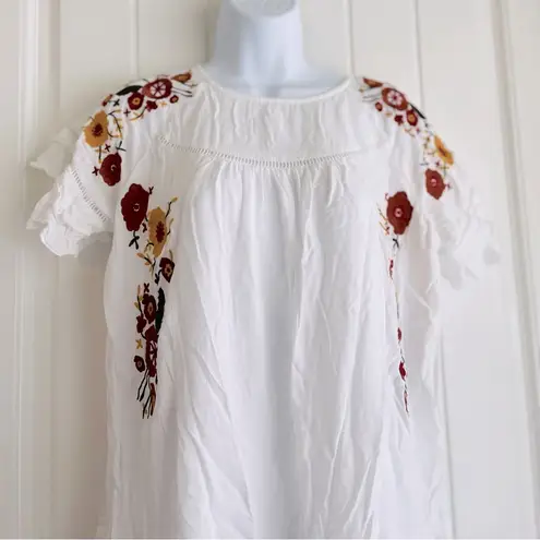 Chelsea and Violet  Cotton Floral Embroidery Babydoll White Ruffle Hem Dress Small