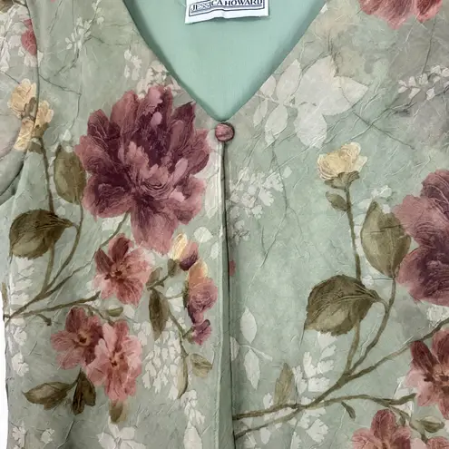 Jessica Howard Two Piece Dress Set L Floral Chiffon Shabby Chic Garden Party