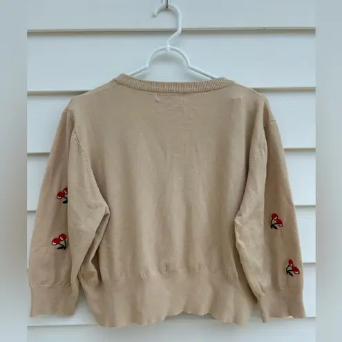 Cream and Red Cherry Print Cropped Cardigan Size undefined