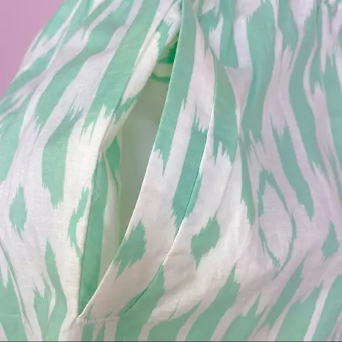 J. Crew Factory Pleated Ikat Print Mini Skirt XS Mint Cream Elastic Waist Green