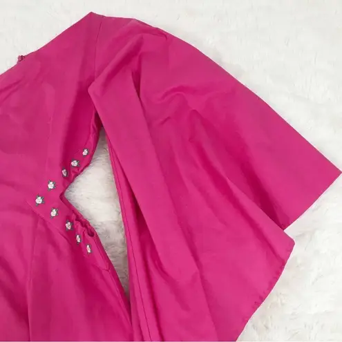 FANM MON Amarya Pink One Shoulder Dress Long Sleeve Cutout Embroidered XS New