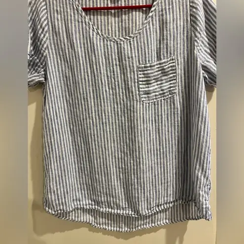 Christian Siriano Women’s Small 100% Linen Striped Blue/White Short Sleeves Top Blue