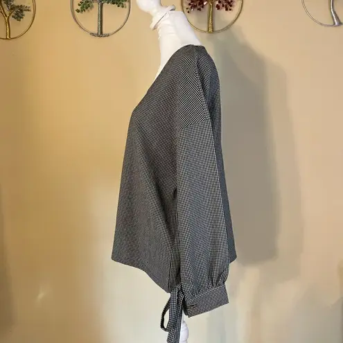 FRNCH NWT! Paris Blue White Gingham Check Long Tie Sleeve Blouse M/L