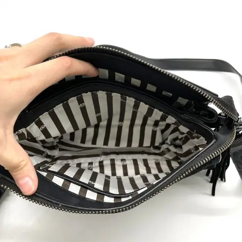 La Diva Crossbody Bag Purse Suede Leather Tasseled Boho Minimalist Grunge Gothic Black