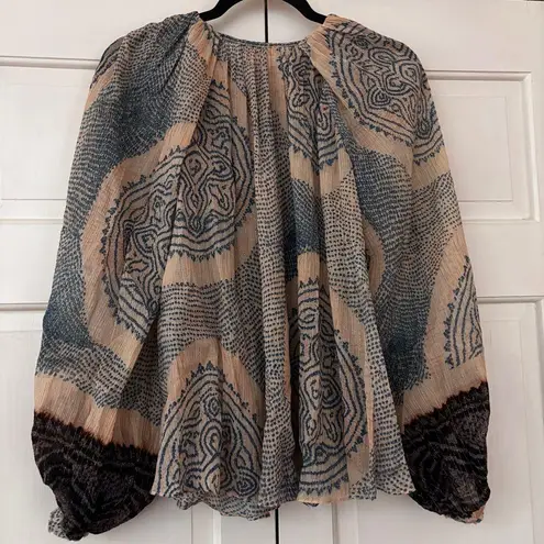 Ulla Johnson Pauline Printed Silk Chiffon Blouse Moonstone Blouse Size 2 Peasant