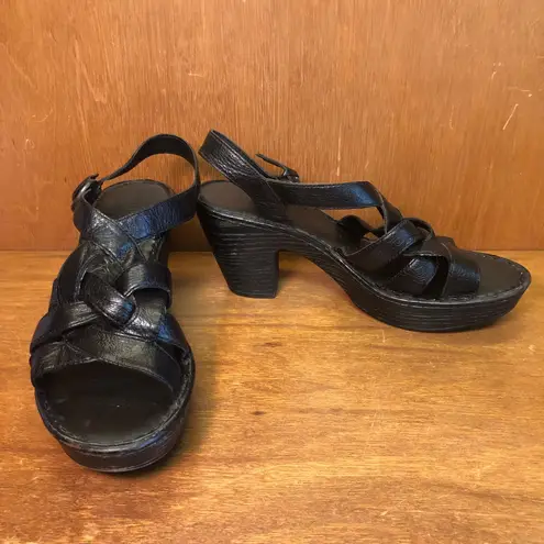 90s Y2K Børn Braided Leather Platform Sandals, Black Chunky Block Heel Size 9