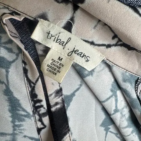 Tribal Jeans NWOT Crackle Dyed Button Front 3/4 Sleeve Blouse Black Size M