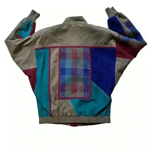 Vintage Ciao Ltd Plaid Sweater Gray Taupe Suede Dress Jacket 2 Piece Set Size 4 Multiple