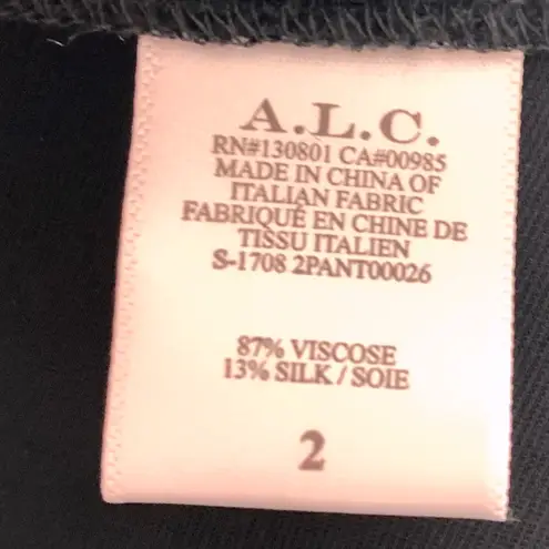 ALC Frank A.L.C. Velvet Wide Leg Pants Silk Blend Flat Front Tab Closure Black Size 2