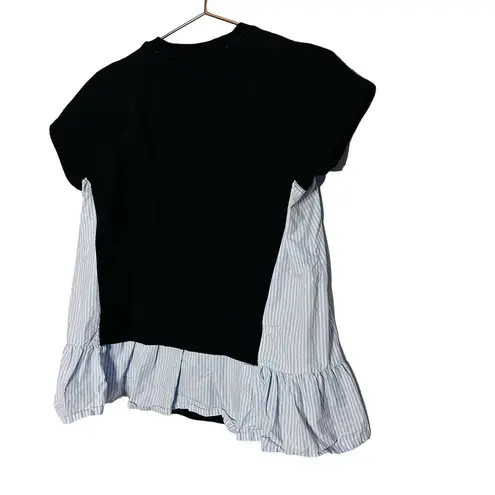 Red Valentino Black Short Sleeve Pinstripe Accent Side Crewneck Shirt Size Large