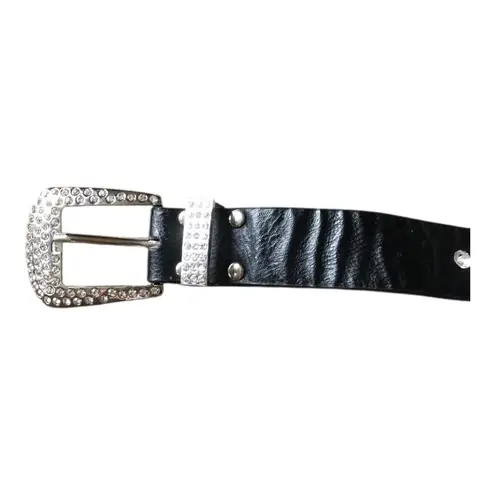 Black Faux Leather Western Belt Rhinestone Studded Bling Buckle Cowgirl Style