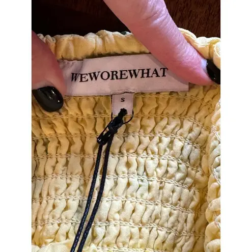 We Wore What Yellow Floral Print On Off Shoulder Smocked Boho Maxi Dress S NWT