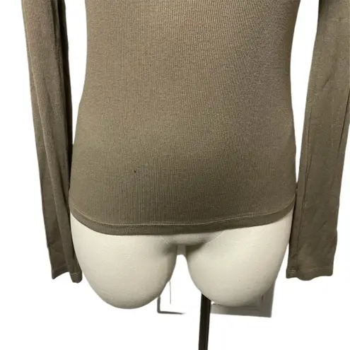 Cotton Citizen Ribbed Mock Neck Long Sleeve Top Small Taupe Stretch Minimalist