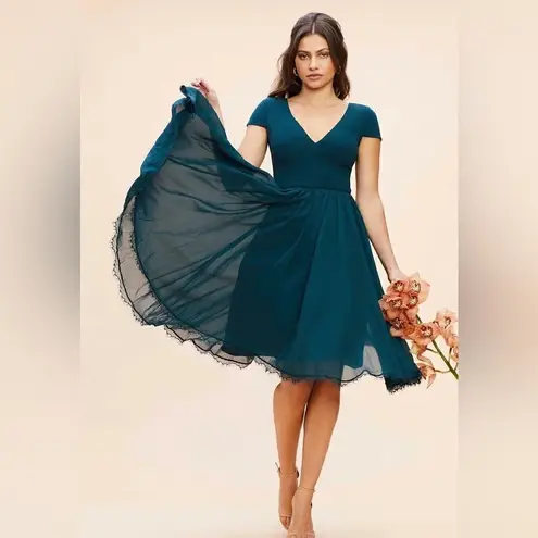 Dress the Population Corey Dress, Fit & Flare, Blue/Green Pine, Small 4/6, NWT