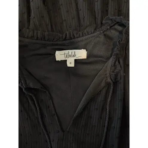 TALULAH Womens Dress Black Mini Layered Ruffle Swiss Dot V Neck Fit Flare Small