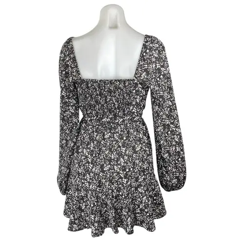 NA-KD Pamela x Reborn Black White Floral Long Puff Sleeve Fit & Flare Dress 6