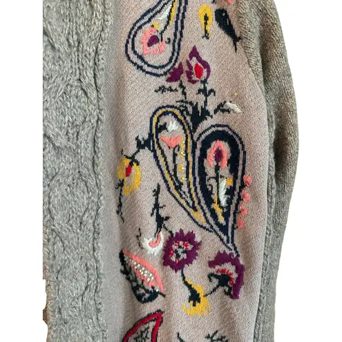 Anthropologie Sleeping on Snow Folklore Embroidered Cardigan Sweater Large Boho Gray