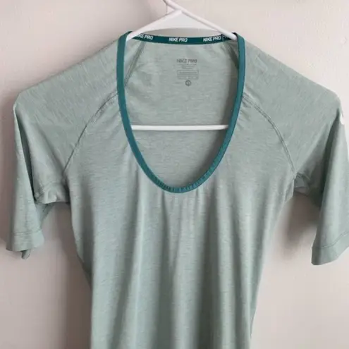 Nike  Pro Heathered Mint Green Short Sleeve Shirt