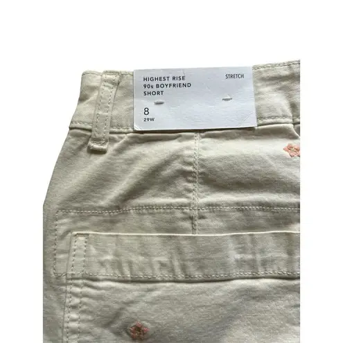 AE Women's Boyfriend Shorts Size 8 Beige Floral Embroidery Frayed Hem Tan