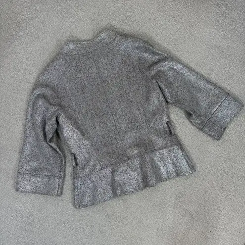 Jon by Teri Jon Open Mock Neck Metallic Belted Topper Jacket Silver Black Size 8