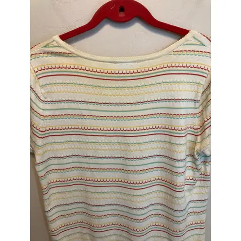 Christopher & Banks  Vintage Y2K Stitched Striped Babydoll Short Sleeve Tee Large