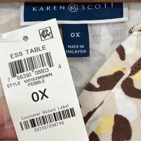 Karen Scott NWT Printed Quarter Button T Shirt Brown Cream Plus Size 0X Casual