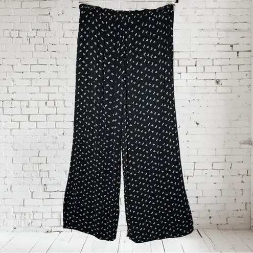 MOSSIMO SUPPLY CO Ditsy Floral Black & White Rayon Wide Leg Pants, XL