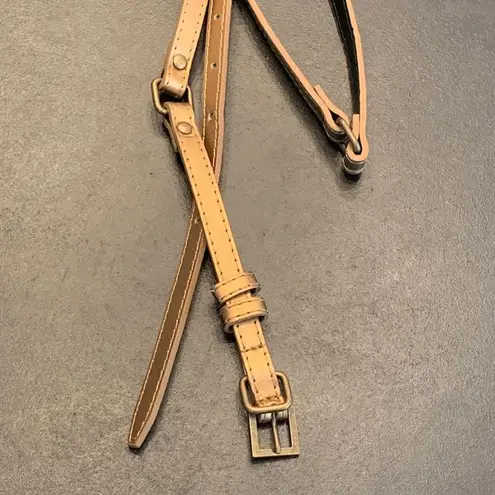 Women's Vinyl Brass Joints Square Metal Buckle Belt Beige Cream Size 34