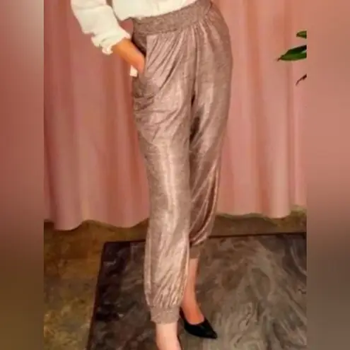 Anthropologie  Melora Rose Gold Metallic Elastic High Waist Harem Joggers NWT S