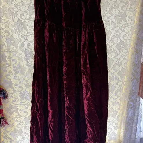 Vintage crushed velvet burgundy rust red peasant goth skirt maxi a line medium Size undefined