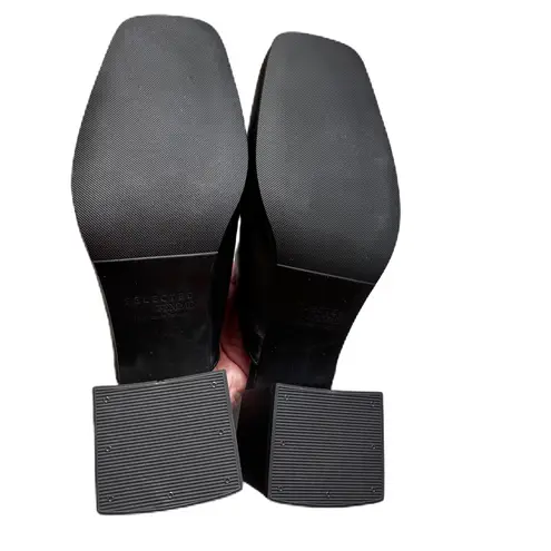 Selected Femme Black Leather Mules Block Heel Square Toe Y2K 90s Vibe Size 9 NEW