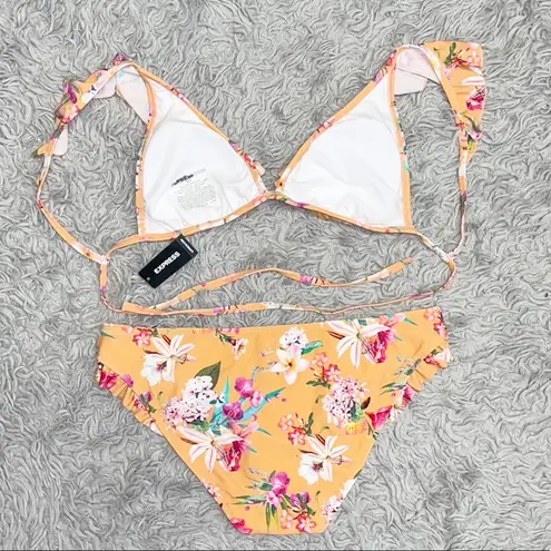 EXPRESS  Bikini Swimsuit Swim Peach Floral Ruffle S Small M Medium New