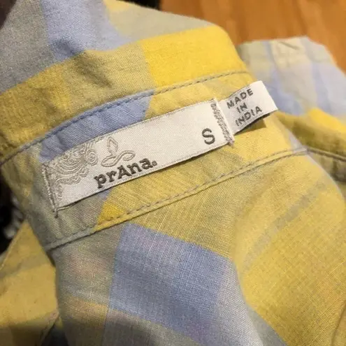 prAna 🔵 SALE 3/$25 DERYN YELLOW PLAID EVERY DAY ESSENTIAL COLLARED DRESS S