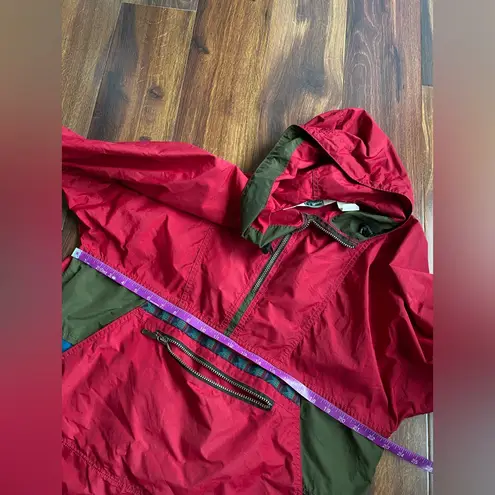 VTG LL Bean Aztec Anorak Pullover Rain Jacket Kangaroo Pocket Red Size L