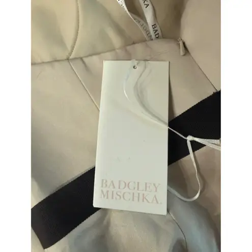 Badgley Mischka Champagne Satin
Strapless Gown with Black Waistband
Sz 12 (NWT)