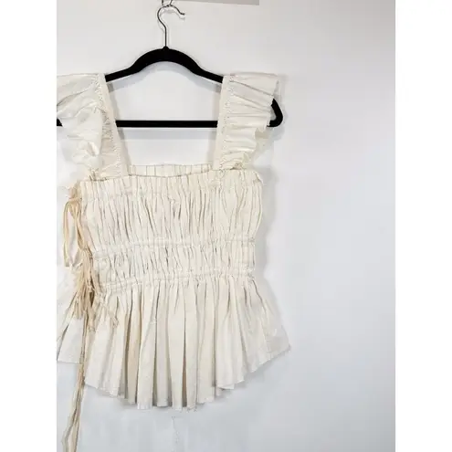 Free People  Womens Top Beige Claude Corset Blouse Peplum Cottagecore Boho Medium